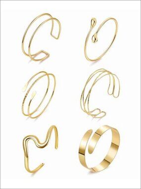 6pc Gold Upper Arm Cuff Bracelet Set Adjustable Open Cuff Jewelry for Women